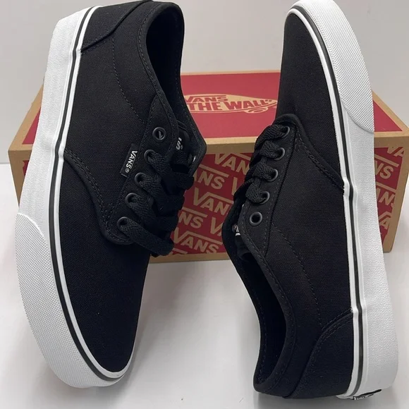 Vans Men’s Canvas Sneakers Classic Low-Top Design Atwood (Canvas) Black/White - Picture 11 of 16